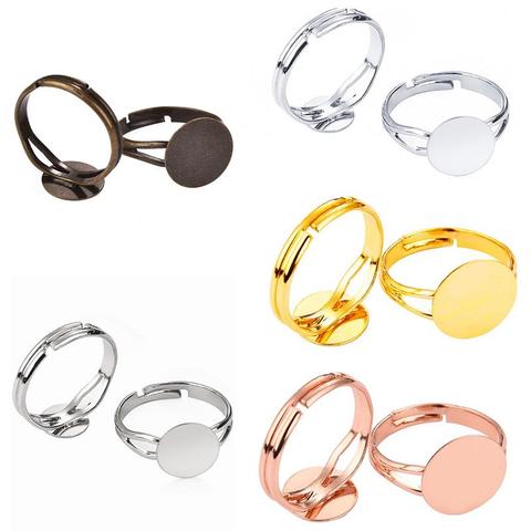 10pcs Adjustable Blank Ring 8/10/12mm Cabochon Cameo Flat Ring Base Settings Pad Bezel Tray Blanks DIY Jewelry Making Findings ► Photo 1/6