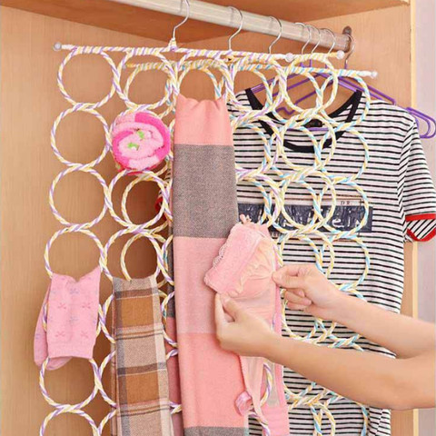 9/12/16/28 Hole Ring Rope Shawl Multi Display Scarf Belt Tie Slots Holder Clothes Storage Hanger Organizer Rack Foldable ► Photo 1/6