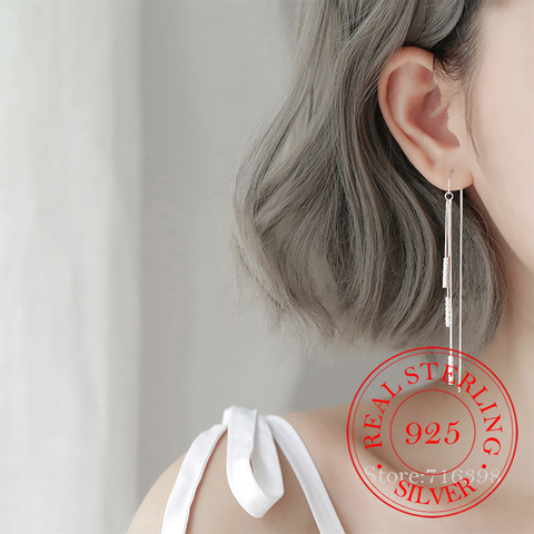 925 Sterling Silver Tassel Earring boucle d'oreille Long Drop Earring for Women Fashion Jewelry eh152 ► Photo 1/6