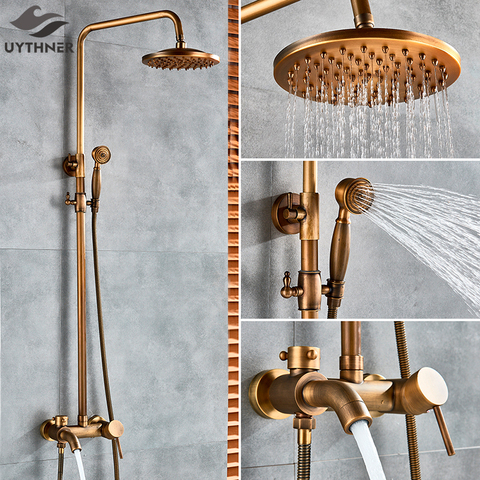 Antique Brass Bathroom Shower Set Faucet Bath Shower Mixer Tap 8