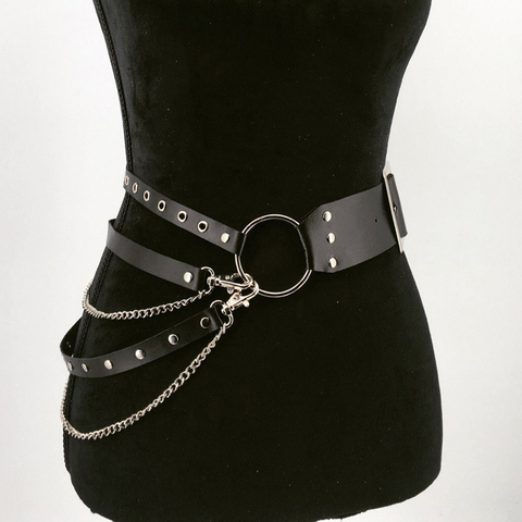 2022 Gothic Punk Belt plus size Women Waist Metal Chain Skirt Belts Pu Leather Nightclub Hiphop Rock Sexy Dress Ceinture Femme ► Photo 1/5