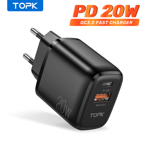 TOPK 20W Quick Charge 3.0 USB Type C PD Charger For iPhone 12 Pro Max X Xs 8 Xiaomi USB C Fast Charging Travel Wall Charger ► Photo 1/6