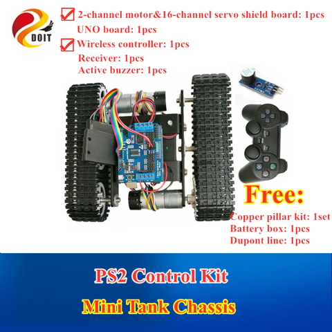 DOIT Wireless Control Smart RC Robot Kit by PS2 joystick Tank Car Chassis with Uno R3 Motor Shield DIY game playstation MINIT100 ► Photo 1/6