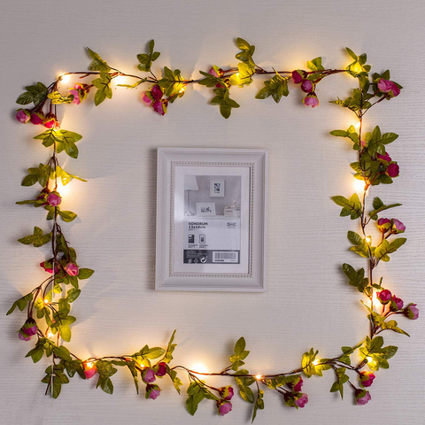 2M/5M/10M Rose Flower Vine LED Christmas Garland Fairy String Lights Battery Powered Outdoor For Wedding Garden Party Decor ► Photo 1/6