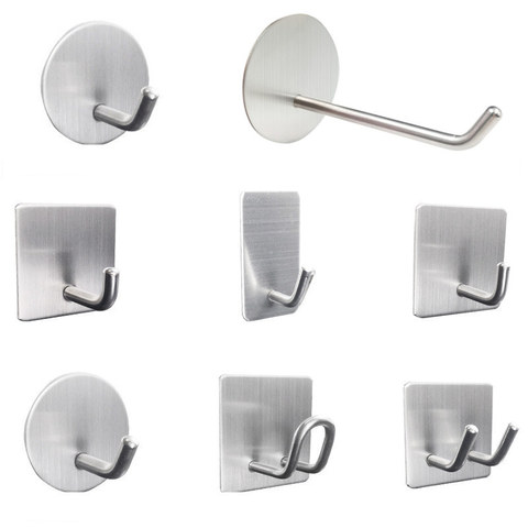 304 Stainless Steel Hanging Adhesive Hooks Stick Clothes Towel Bathroom Kitchen Wall Hanger Rustproof Organizer Hooks Hardware ► Photo 1/6