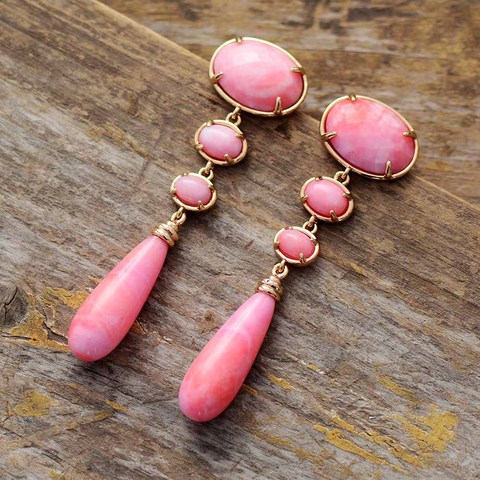 Women Drop Earrings Jewelry Pink Semiprecious Stone Dangle Earring Designer Luxury Jewelry Wholesale Dropshipping ► Photo 1/3