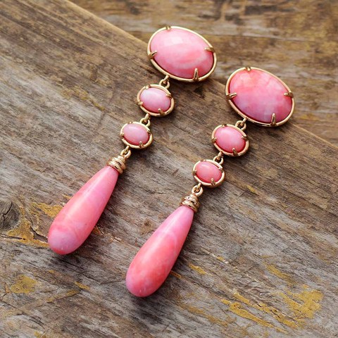 Women Drop Earrings Jewelry Pink Semiprecious Stone Dangle Earring Designer Luxury Jewelry Wholesale Dropshipping ► Photo 1/3