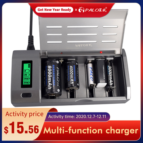 PALO Multi Usage 4 Slots LCD Display Battery Charger For Nimh Nicd 1.2V AA AAA C D size or 9V Rechargeable battery Quick Charger ► Photo 1/6