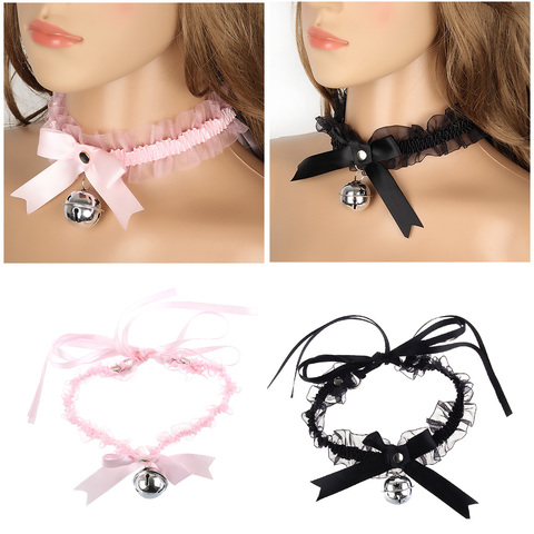 1PC Gothic Sexy Small Bell Collar Choker Bow Knot Lace Collar Pendant Jewelry Party Cosplay Neck Gift Women's Fashion Jewelry ► Photo 1/6