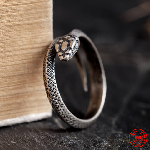 MKENDN Retro Punk Exaggerated 925 Sterling Silver Spirit Snake Ring Fashion Personality Stereoscopic Opening Adjustable Jewelry ► Photo 1/6