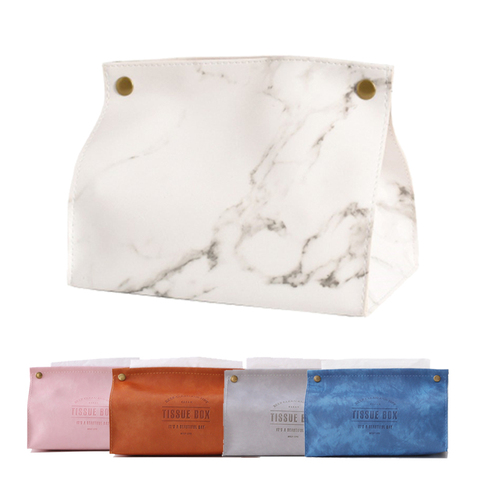 Chic Tissue Case Box Container PU Leather Marble Pattern Home Car Towel Napkin Papers Dispenser Holder Box Case Table Decoration ► Photo 1/6