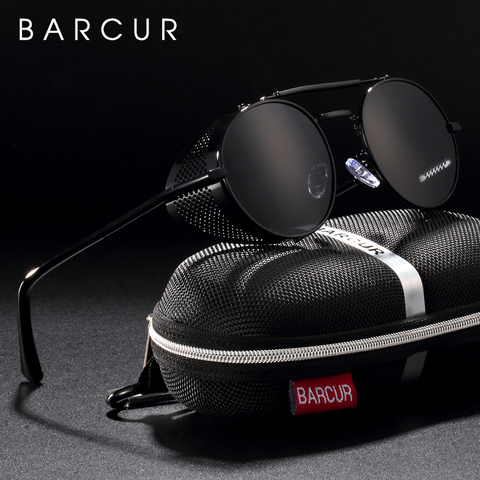 BARCUR Polarized Steampunk Round Sunglasses Men Retro Sun Glasses For Women Vintage Style ► Photo 1/6