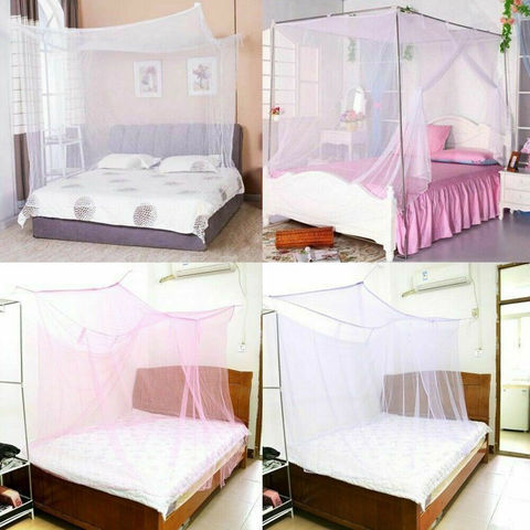 2022 Newest Princess Lace Canopy Mosquito Net Four Corner Post Bug Insect Repeller No Frame Full Queen King Size Bed Mosquito ► Photo 1/6