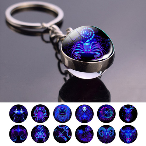 12 Zodiac Constellation Signs Keychain Aquarius Pisces Aries Taurus Gemini Cancer Leo Virgo Libra Scorpio Glass Ball Keychain ► Photo 1/6