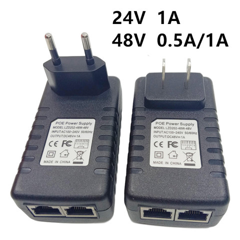 PoE Power Supply adapter 24V 48V 0.5A 1A POE Wall Plug POE Injector Ethernet Power Adapter IP Camera Phone US EU Plug ► Photo 1/6
