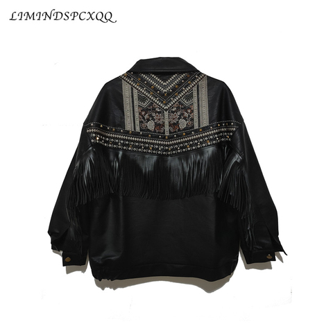 New Leather Jacket Women Fringed Rivet Punk PU Leather Jacket Locomotive Short Coat Motorcycle Outerwear Lady Embroidery Coats ► Photo 1/6