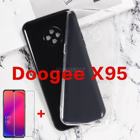 Transparent Silicone Phone Case For Doogee X95 Soft Black TPU Case on Doogee X95 Back Cover With Tempered Glass For Doogee X95 ► Photo 1/6