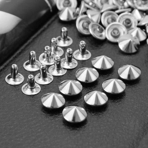 KALASO 100Sets 8mm10mm DIY Punk Rock Silver Conical Rivet Spikes For Clothes Shoes Bags Decoration Leathercraft Accessories ► Photo 1/5