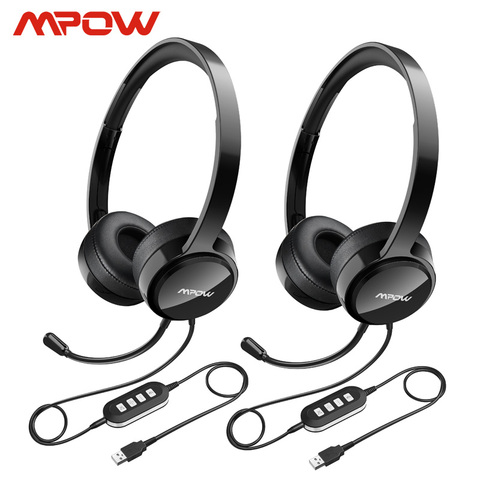 Mpow 1/2PCS AUX Wired Headset With Noise Reduction In-line Control Protein Memory Earmuff With Mic for Skype PC Call Center ► Photo 1/6