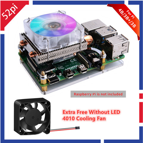 52Pi Low-Profile Ice Tower Cooling Fan Metal Case 7 Colors RGB Changing LED Light with Bracket for Raspberry Pi 4 B / 3B+ / 3B ► Photo 1/6