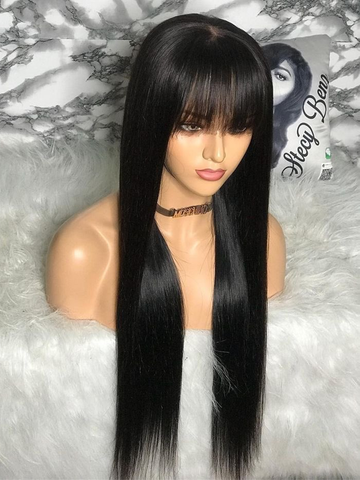 100% Human Hair Wig With Bangs Short Bob Human Hair Wigs For Black Women Cheap Brazilian Straight Black 30 Inch Long Fringe Wig ► Photo 1/6