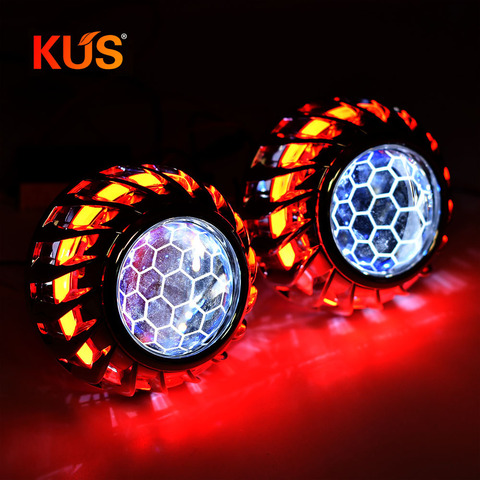 2.5inch Honeycomb Bi xenon hid Projector lens led day running white angel eyes H1 H4 H7 retrofit car assembly kit  DRL ► Photo 1/6