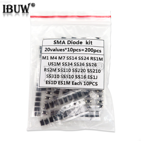 20value*10PCS=200PCS SMD diode Assorted Kit contains SS110 SS220 SS210 SS310 SS510 SS16 SS26 SS34 SS36 ES1J ES1D M7 M4 US1M ► Photo 1/2