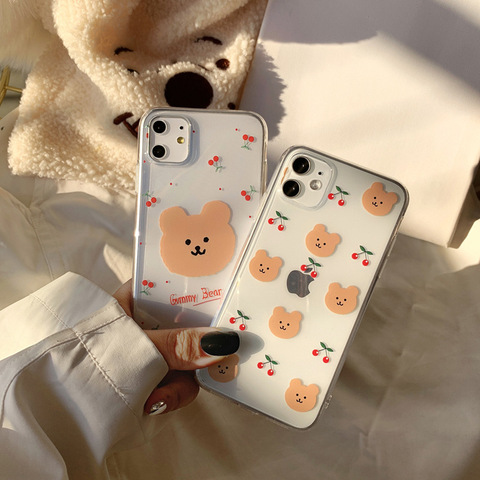 Retro cherry bear letters couples cute Phone case for iPhone 12 11 Pro MAX X XS XR case silicone cover For iPhone 7 8 Plus Case ► Photo 1/6