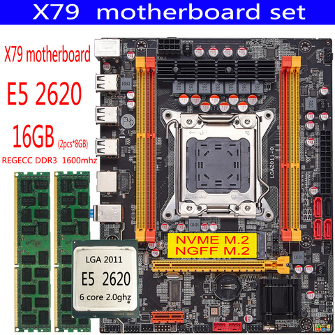 qiyida X79 motherboard set with Xeon LGA2011 E5 2620 2x8GB=16GB 1600MHz DDR3 ECC REG memory MATX NVME LGA2011 motherboard X79 6M ► Photo 1/6