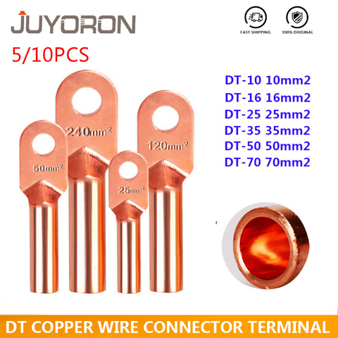 DT-10/16/25/35/50/70/95 Splice Pure Copper Wire Connector Cable Terminal Cold Pressure DT Type Crimp Terminal Blot Hole Nose ► Photo 1/5