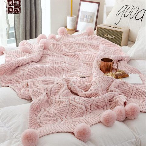 Knitted Blanket Sofa Throw Blankets Cotton Pompom Baby Blankets Crochet Blanket For Bed Sofa Cover Knitted Carpet 160*130cm ► Photo 1/6