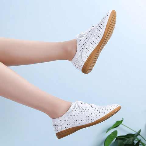 2022 New Spring Women Oxford Shoes Ballerina Flats Shoes Women Genuine Leather Shoes Moccasins Lace Up Loafers White Shoes 35-41 ► Photo 1/6