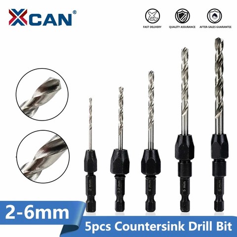 XCAN 5pcs Quick Chuck Countersink Drill Bit Set HSS 6542 Hex Shank Gun Drill Bit Wood Hole Cutter Twist Drill Bit Set ► Photo 1/6
