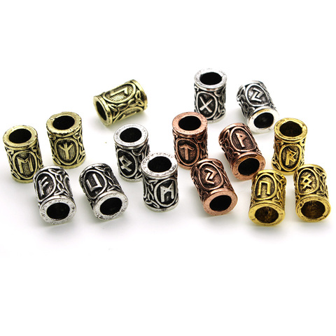 24Pcs/Set Big Large Hole Hair Tube Bead Futhark Viking Runes Beads Dreadlock Braiding Jewelry Beard Hair Decor Accessories ► Photo 1/5