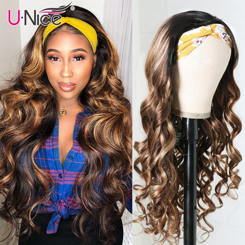 Unice Hair High-quality Chic Style Body Wave Hair Headband Wig, Glueless Human Hair Wigs With Pre-attached Scarf 100% Human Hair ► Photo 1/6