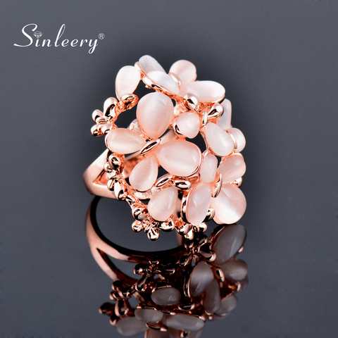 SINLEERY Luxurious Beige Opal Butterfly Big Rings Size 6 7 8 9 10 For Women Wedding Party Jewelry Christmas Gifts JZ196 SSI ► Photo 1/6