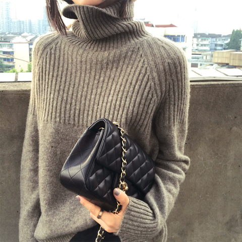 Autumn and winter cashmere sweater women loose lazy knitted turtleneck large size solid color thickening base sweater ► Photo 1/5