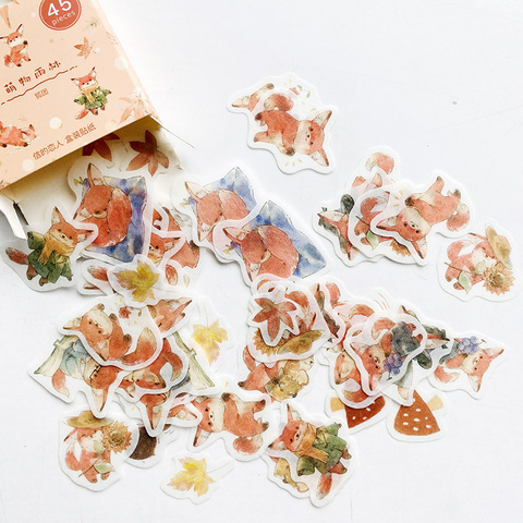 45 pcs /Box Lovely Little Fox Maples Paper DIY Decorative Stickers Decoration ► Photo 1/6