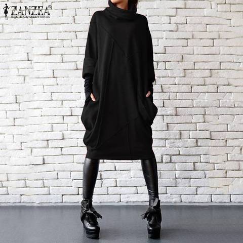 Plus Size Sweatshirt Dress ZANZEA 2022 Fashion Women Winter Turtleneck Long Sleeve Solid Sundress Autumn Long Pullover Vestidos ► Photo 1/6