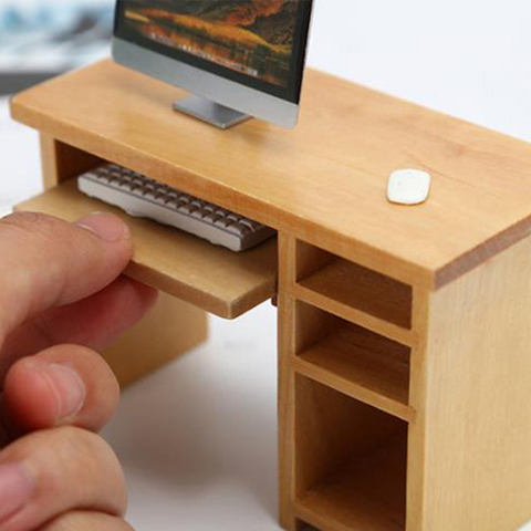 1set 1/12 Dollhouse Miniature Desk With Keyboard And Mouse Wooden Toys Dollhouse Furniture For Dollhouse Decals ► Photo 1/6