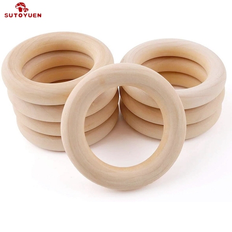Sutoyuen 50pcs Natural Wood teething beads Wooden Ring for Teethers DIY wooden Jewelry Making Crafts 40/50/55 / 70mm ► Photo 1/6