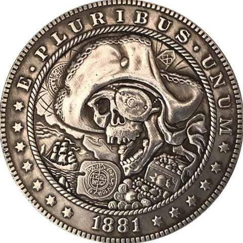 1881 Pirate Skull Souvenir Coins Collectibles 3D Antique Metal Commemorative Morgan Hobo Coin Copy Home Decor New Year Gifts ► Photo 1/4