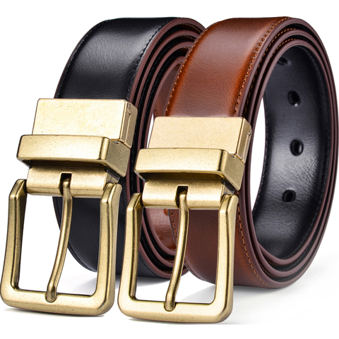 Men's Leather Reversible Belts Adjustable Antique Style Rotated Buckle 2 In 1 ► Photo 1/6