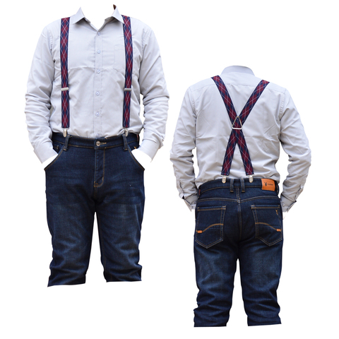 solid  Large Suspenders big Men Adjustable Elastic X Back Pants Women Suspender for Trousers 55 Inch Clips  grey navy blue black ► Photo 1/6