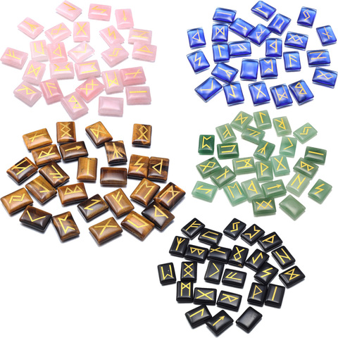 Wholesale 25pcs/lot Natural tiger eye Stone Viking Runes Amulet Set Reiki Healing Crystals Divination Tumbled rectangle Stones ► Photo 1/5