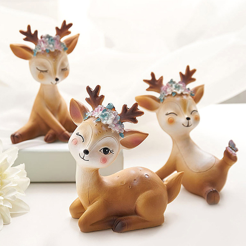 4pcs Deer Figurines Crafts Cute Fawn Doe Resin Ornament Home Decor Cake Topper Party Desktop Decoration Car Doll ► Photo 1/6