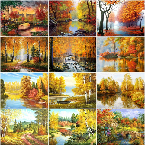 EverShine Diamond Painting Landscape Cross Stitch Diamond Embroidery Autumn Autumn Picture Rhinestones Lake Mosaic Kits Gift ► Photo 1/6