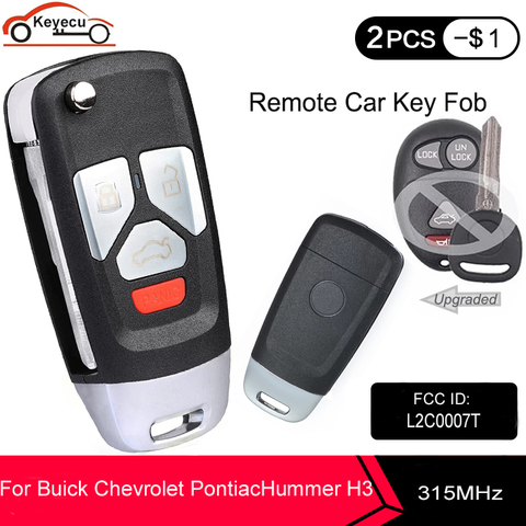 KEYECU Upgraded Flip Remote Car Key Fob 4Buttons 315MHz ID46 for Buick Chevrolet PONTIAC HUMMER H3 FCC ID: L2C0007T 10335582-88 ► Photo 1/2