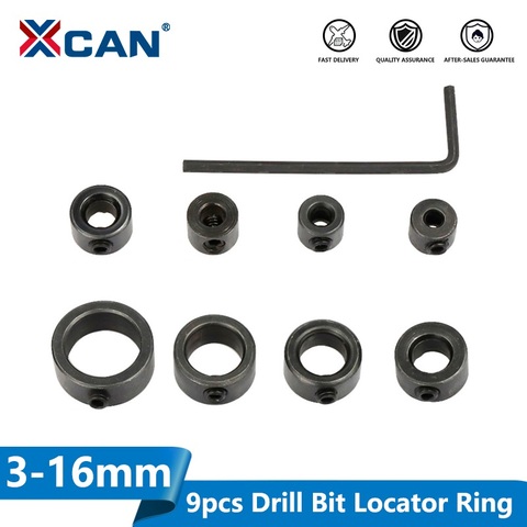 XCAN 9pcs Drill Bit Locator Ring Set 3-16mm Woodworking Drill Cutter Depth Stop Collars Ring Positioner Drillling Tools ► Photo 1/6