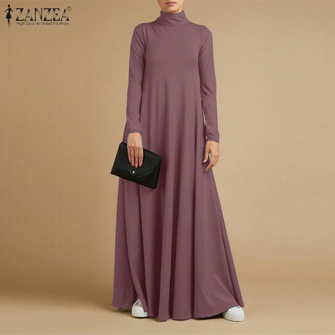 Autumn Turtleneck Long Sleeve Sundress Fashion Women Maxi Long Dress Baggy ZANZEA Elegant Solid Casual Vestido Kaftan Robe Femme ► Photo 1/6